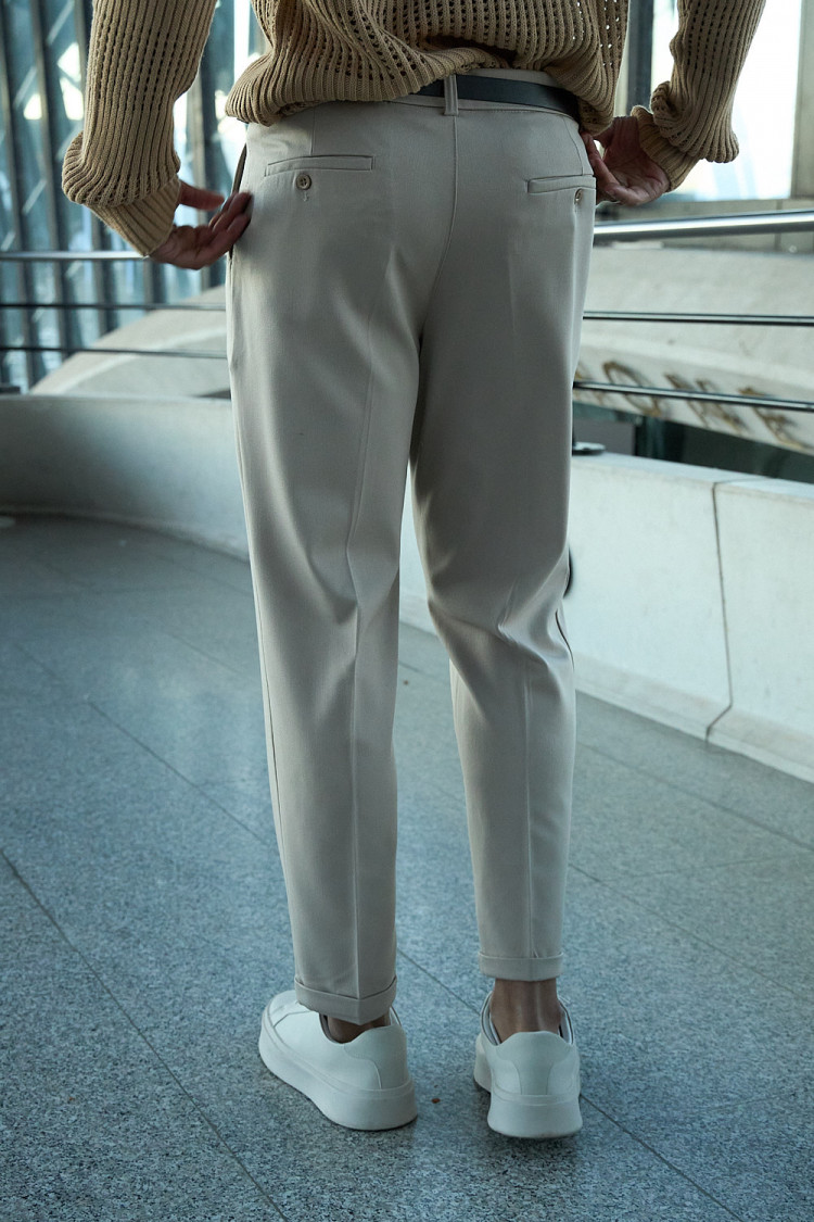 Pantalon à pince beige ceinturé