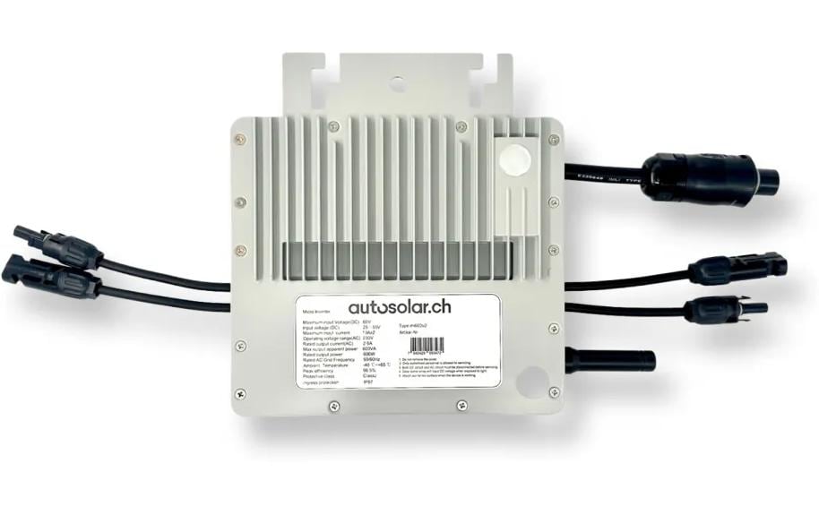 Solaranlage Balkonkraftwerk 600W, W-Halter<br>Plug & Play Balkonkraftwerk mit zwei Solarpanels und MI600v2 Wechselrichter
