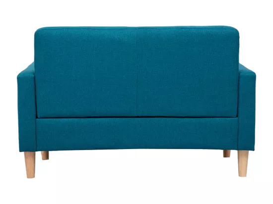 Canapé scandinave 2 places en tissu bleu canard et bois clair MOON