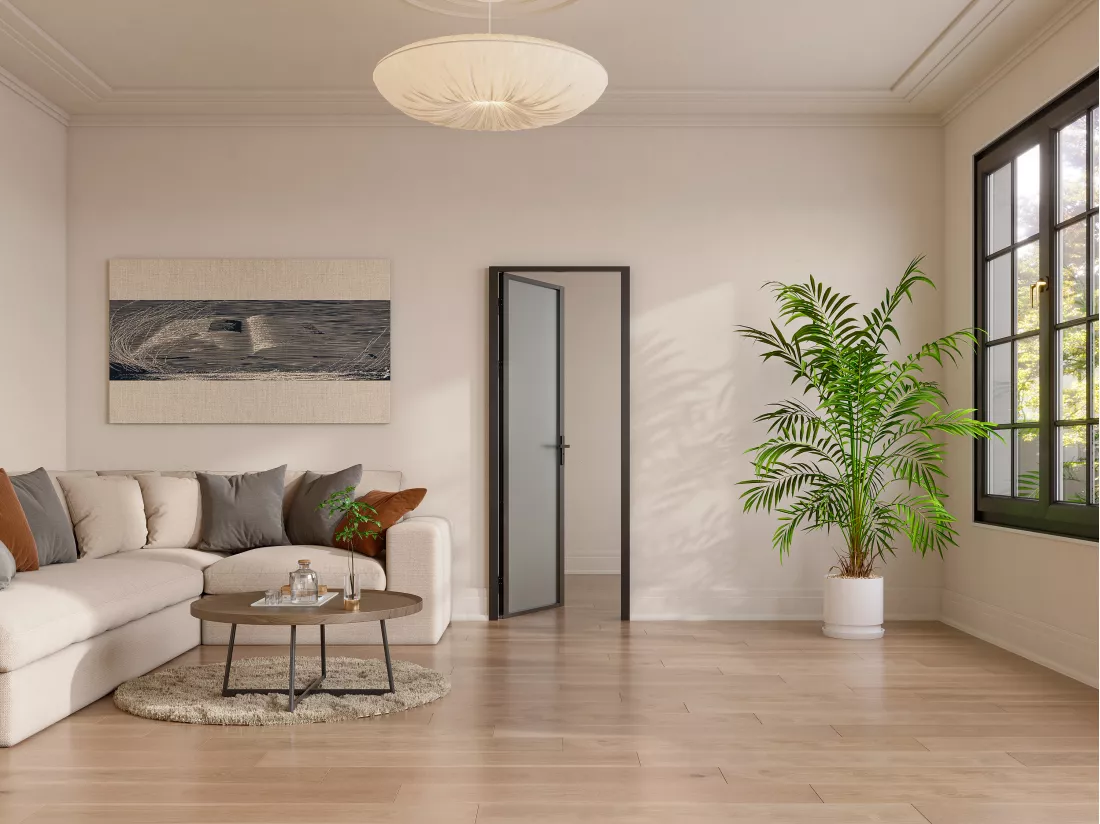Bloc porte réversible en aluminium et verre trempé dépoli - H204 x L83 cm - Noir - LOXTON