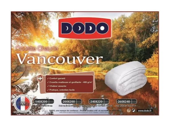 Couette chaude 400gr/m² VANCOUVER 200x200 cm blanc
