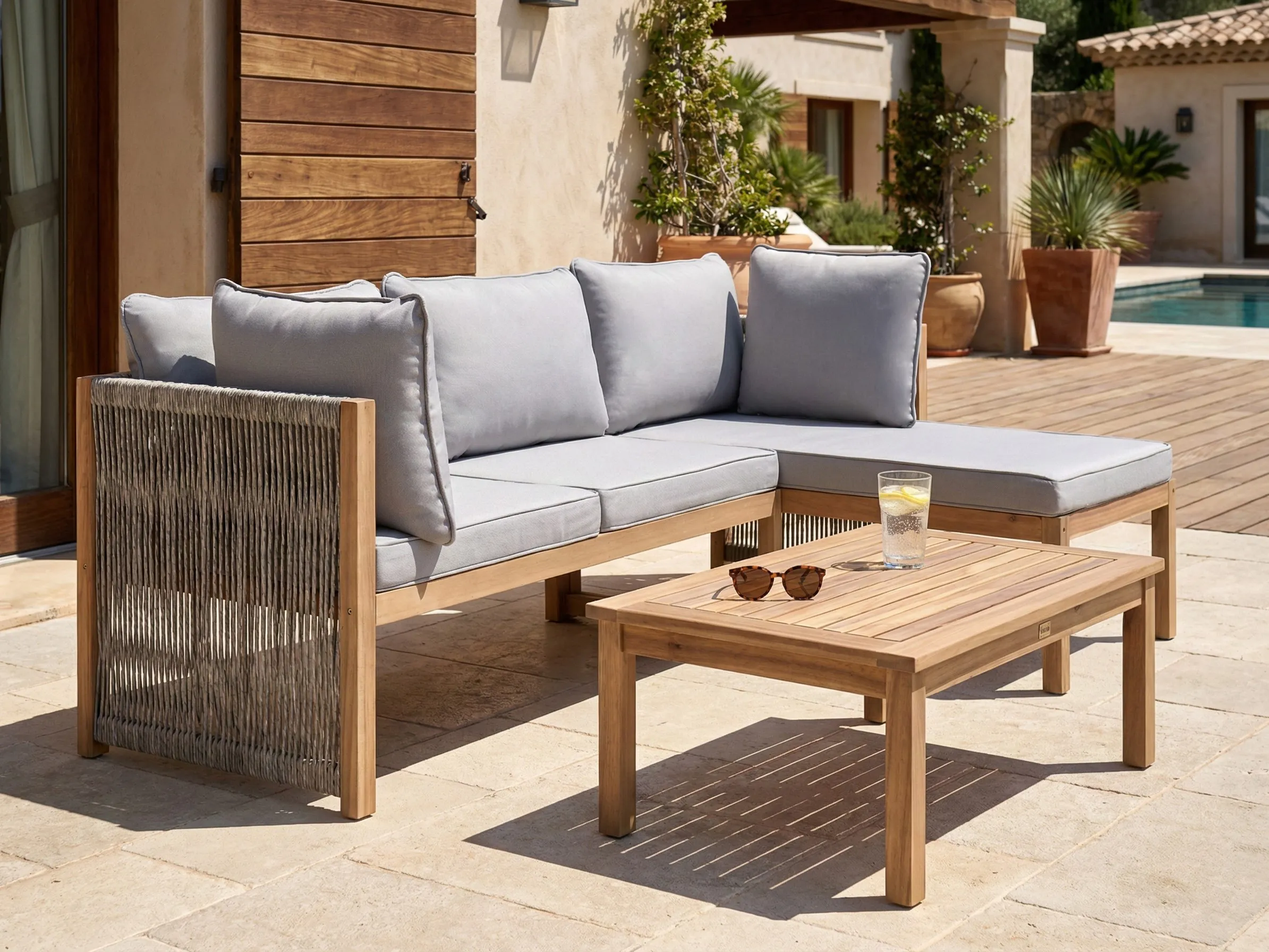 Tuin hoekloungeset met tafel 3-zits ARABBA linkszijdig Gecertificeerd acaciahout Grijs