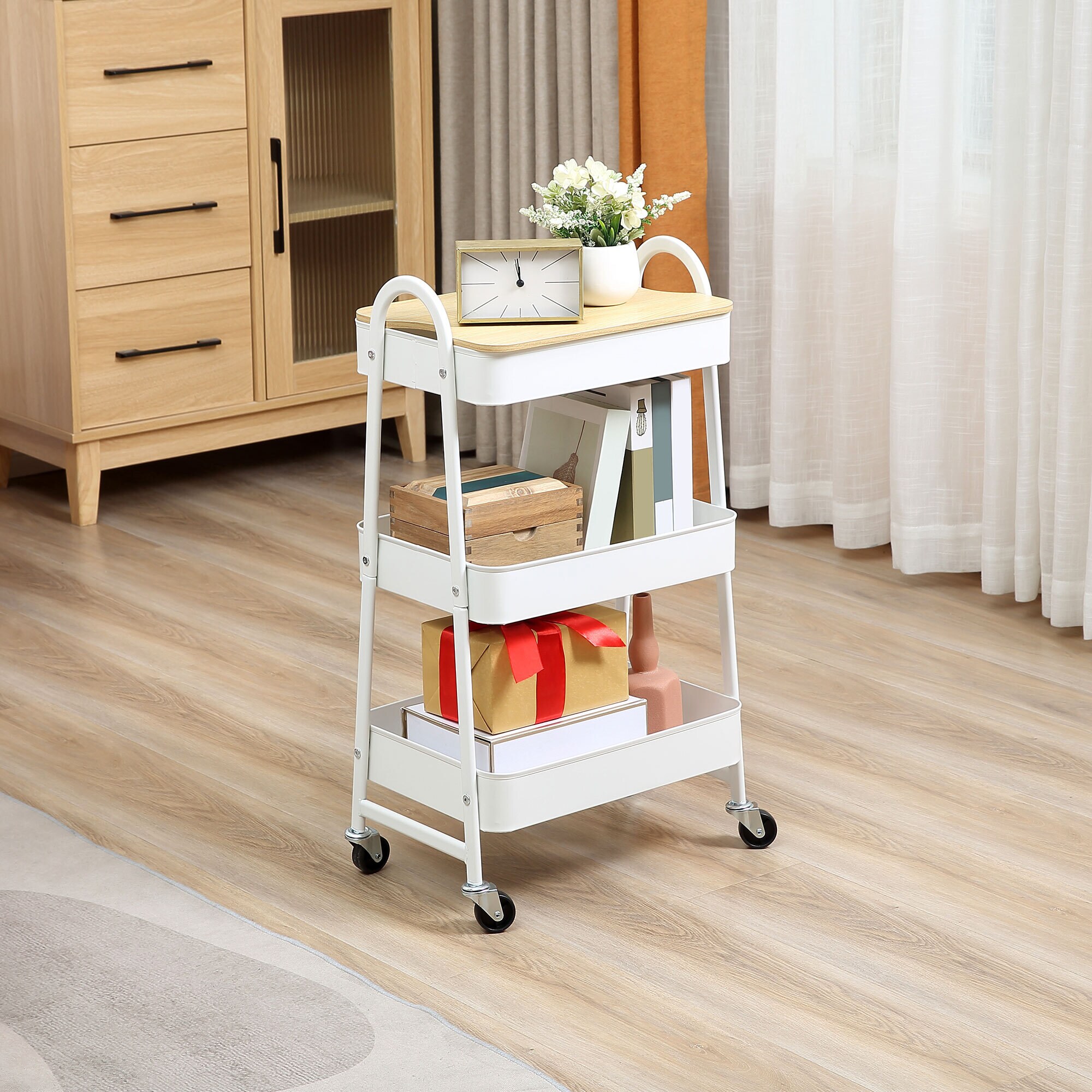 HOMCOM Küchenwagen mit 4 Universalräder weiß 45L x 31B x 79,4H cm