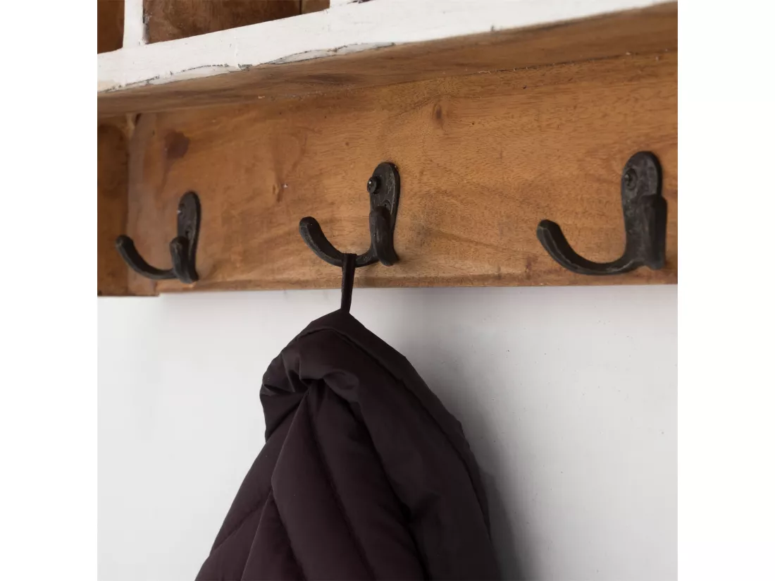 PORTE-MANTEAU MURAL VINTAGE 70 Bois de recyclage massif, 4 crochets doubles, 4 compartiments, étagère 06 weiß-landhaus