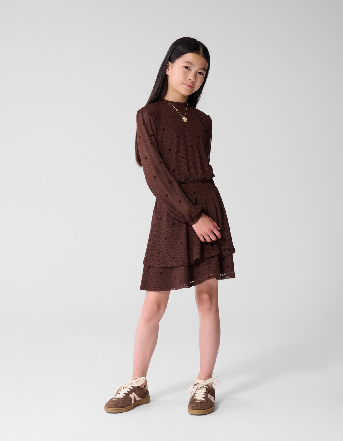 Mesh Sparkle Jurk Bruin