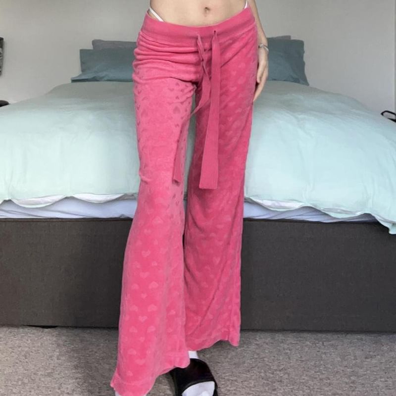 Honet - Lage taille, trekkoord, hartprint, fluwelen, rechte, bootcut broek