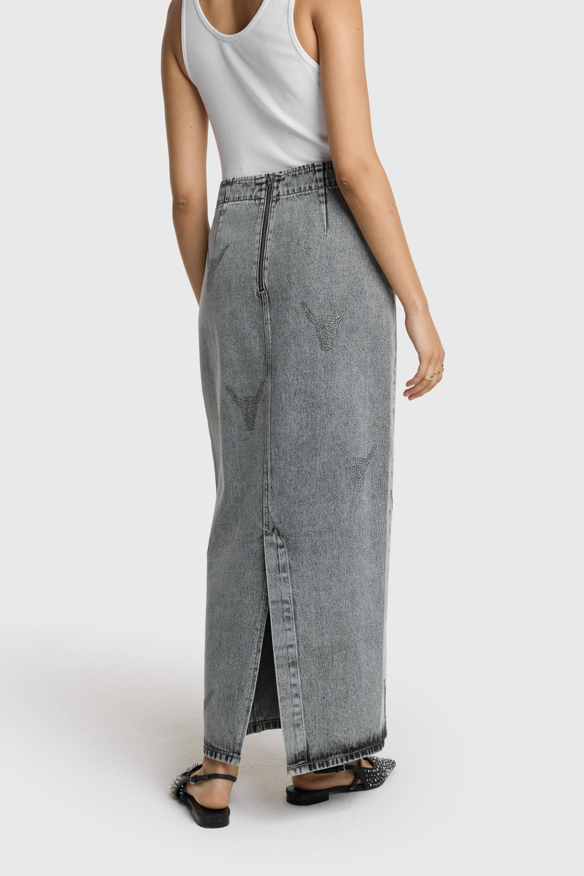 Alix the Label spijkerrok met strass steentjes grey denim