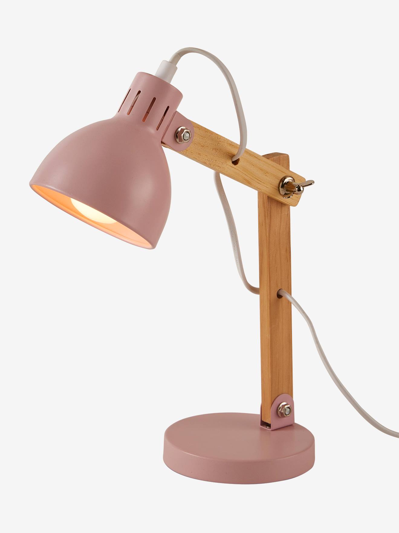 Abajur de mesa articulado rosa claro liso com motivos.