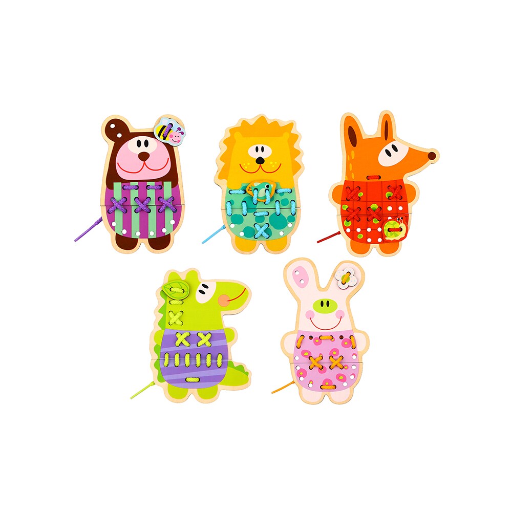 Tooky Toy Spielzeug Nähspiel Holz-Tiere TL417 Schnürtiere 20 teilig ab 3 Jahren orange