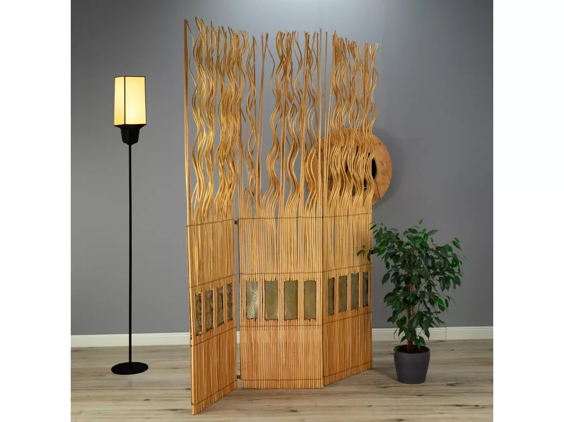 PARAVENT Oasis 3 pièces. 170x120 cm, bois de saule ondulé couleur miel