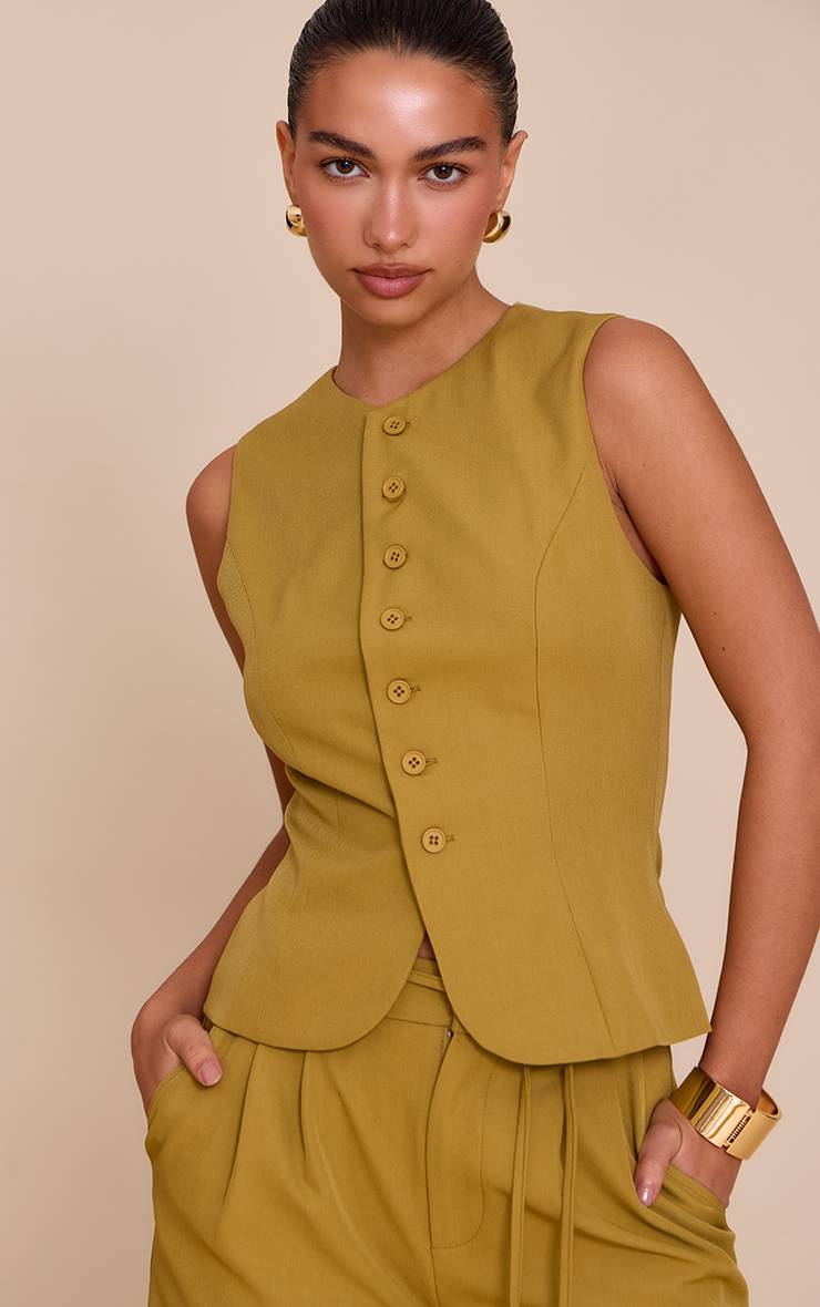 Moutarde Gilet Ajusté En Tissu Tissé