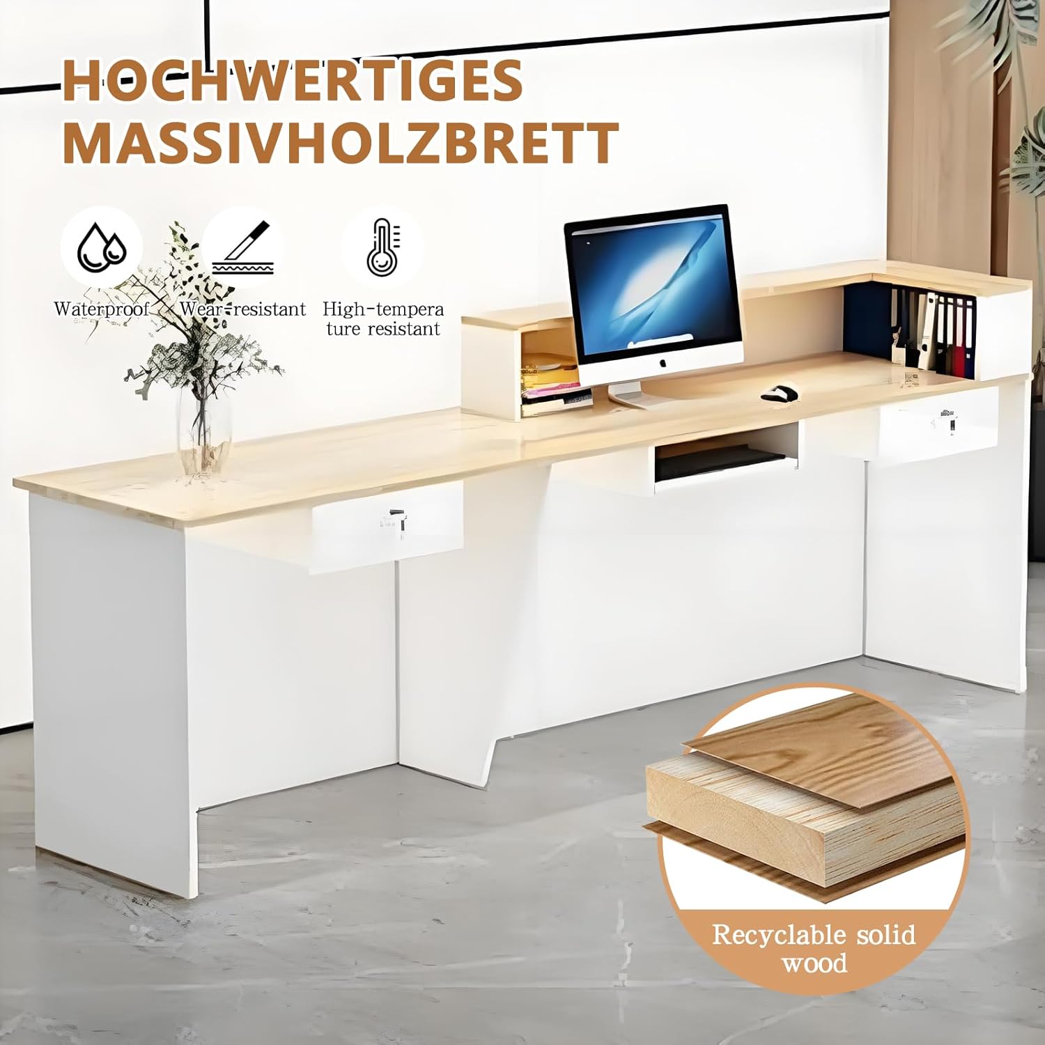 Empfangstheke, Moderne Kassentheke, Rezeptionstresen für Büro, Salon, Boutique, Geschäft, Ladentheke mit Aufsatz, Mehrere Größen & Farben