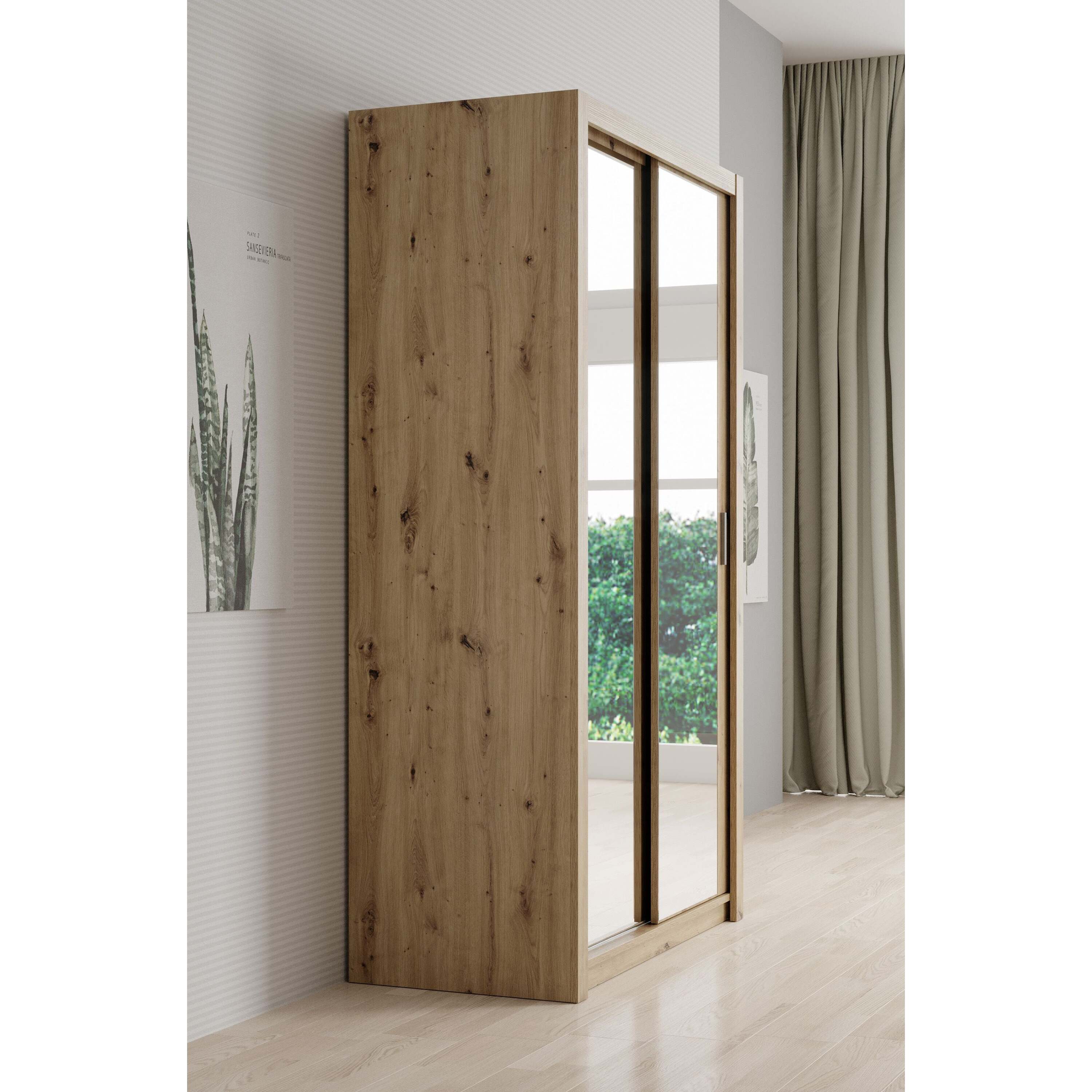 Meubella - Kledingkast Blake - Eiken - 120 cm - Met spiegel