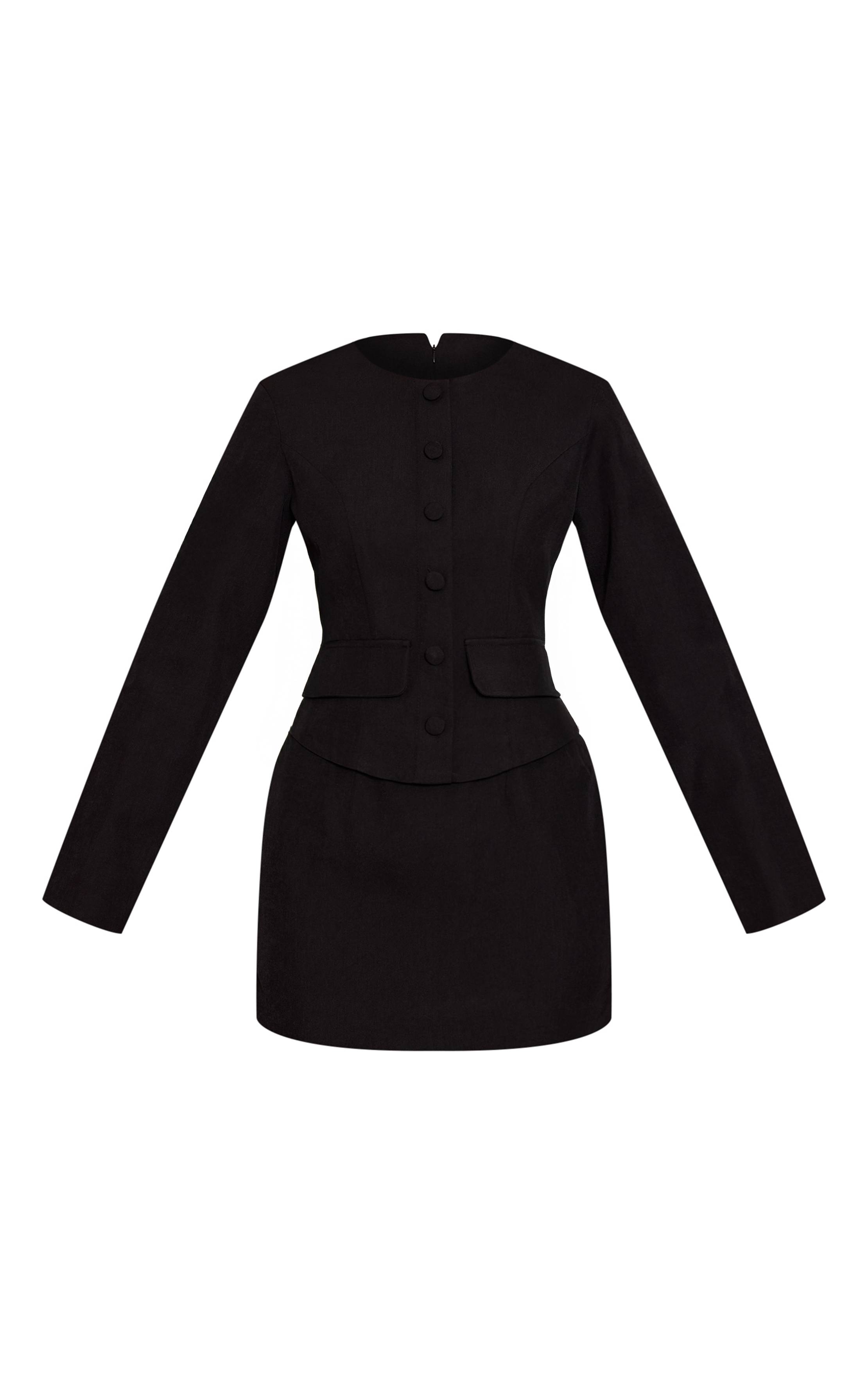 Noir Robe Courte Ajustée En Tissu Tissé Avec Détails De Boutons