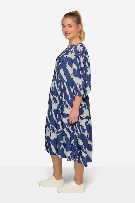 Kleid, A-Line, allover Print, Tunika-Ausschnitt, 3/4-Ärmel, OEKO-TEX
