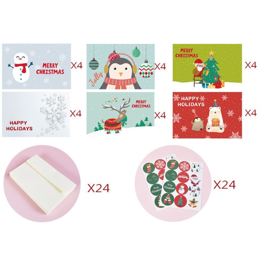 (24er Set) Glückwunschkarte Weihnachts Doppelkarte inkl. Umschlag - Bunt