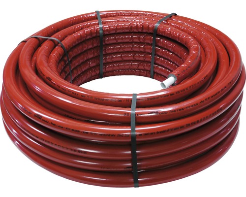 Geïsoleerde aluminium composietbuis 26 x 3 mm x 25 m met 10 mm isolatie, rood