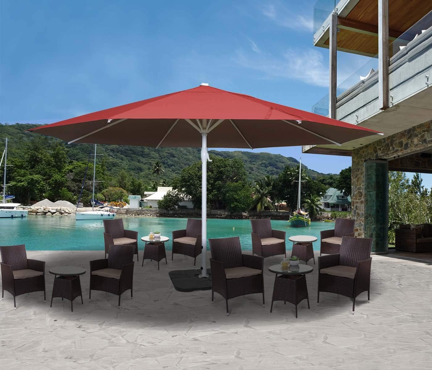 Mendler Sonnenschirm Meran II, Gastronomie Marktschirm, Ø 5m Polyester/Alu Mast weiß 28kg ohne Ständer