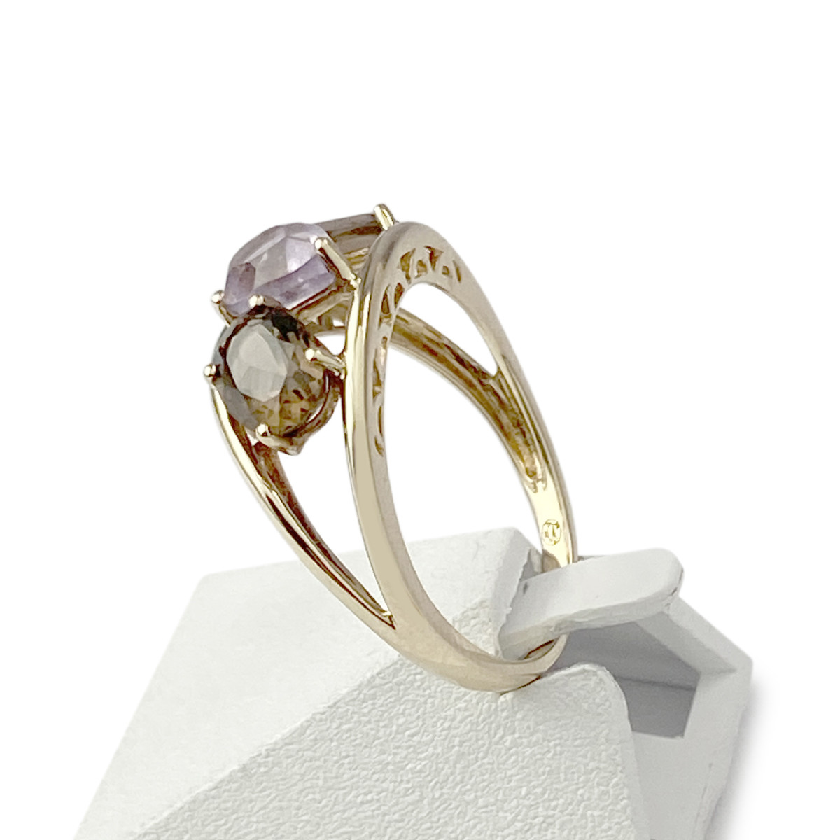 Bague d'occasion or 375 jaune améthyste quartzs fumés