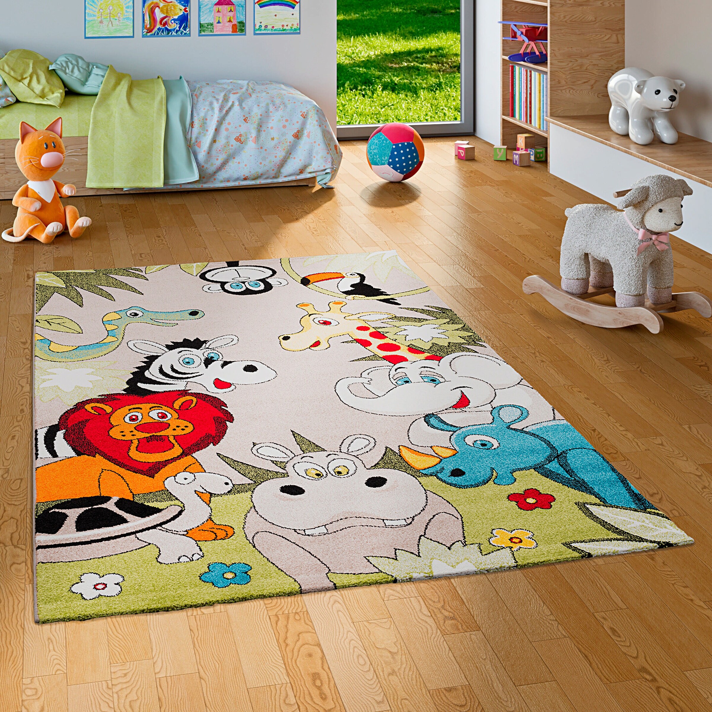 Pergamon Kinder Teppich Faro Safari Bunt Tiere Bunt
