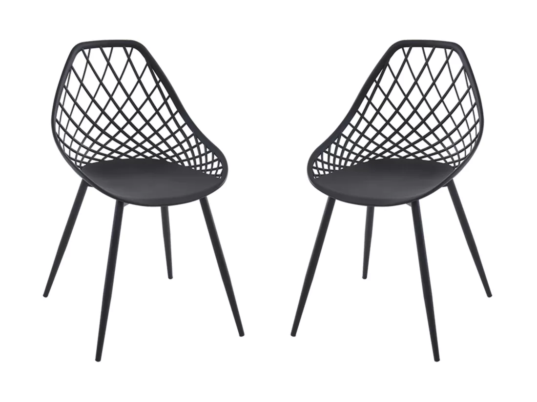 Lot de 2 chaises de jardin en polypropylène avec pieds en métal - Noir - MALAGA de MYLIA