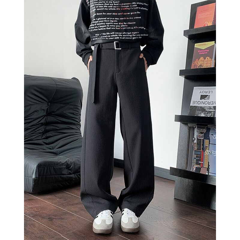 Freehop - Mid Rise Plain Textured Straight Leg Broek