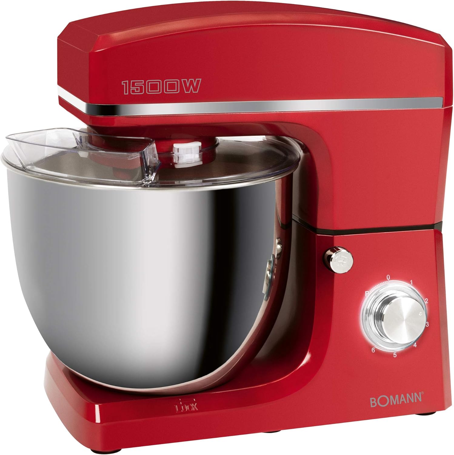 Bomann KM 6036 CB Robot pétrisseur 1500 W 8 vitesses Bol en acier inoxydable 10 l Capacité max. 6-6,5 kg Couvercle anti-éclaboussures avec ouverture de recharge Titane