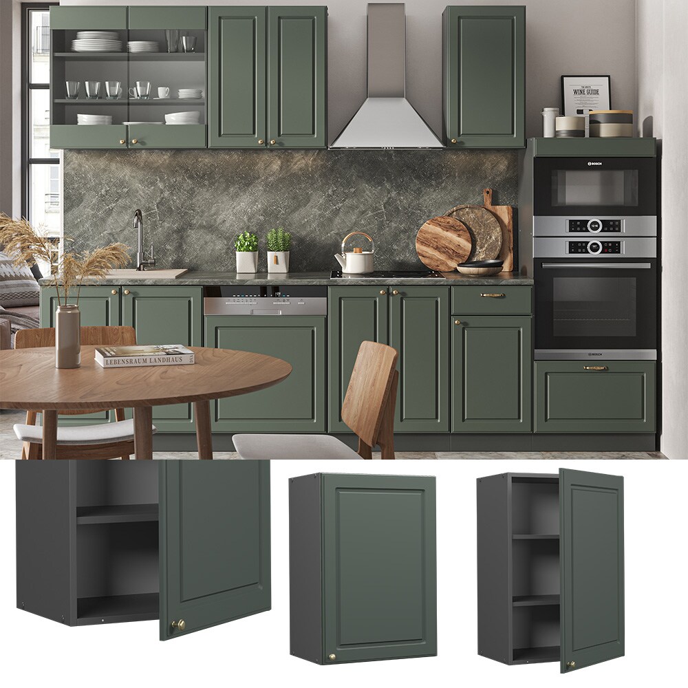 Vicco Hängeschrank Küchenschrank Küchenmöbel Fame-Line Anthrazit Grün-Gold Landhaus 50 cm Küche Einbauküche Hängeschrank Drehtür Einlegeboden Küchenzeile