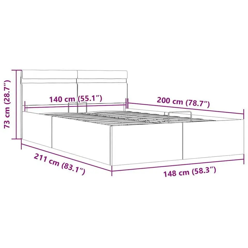 vidaXL - Bed met opbergruimte en LED - Donkergrijs - Stof - 140x200 cm