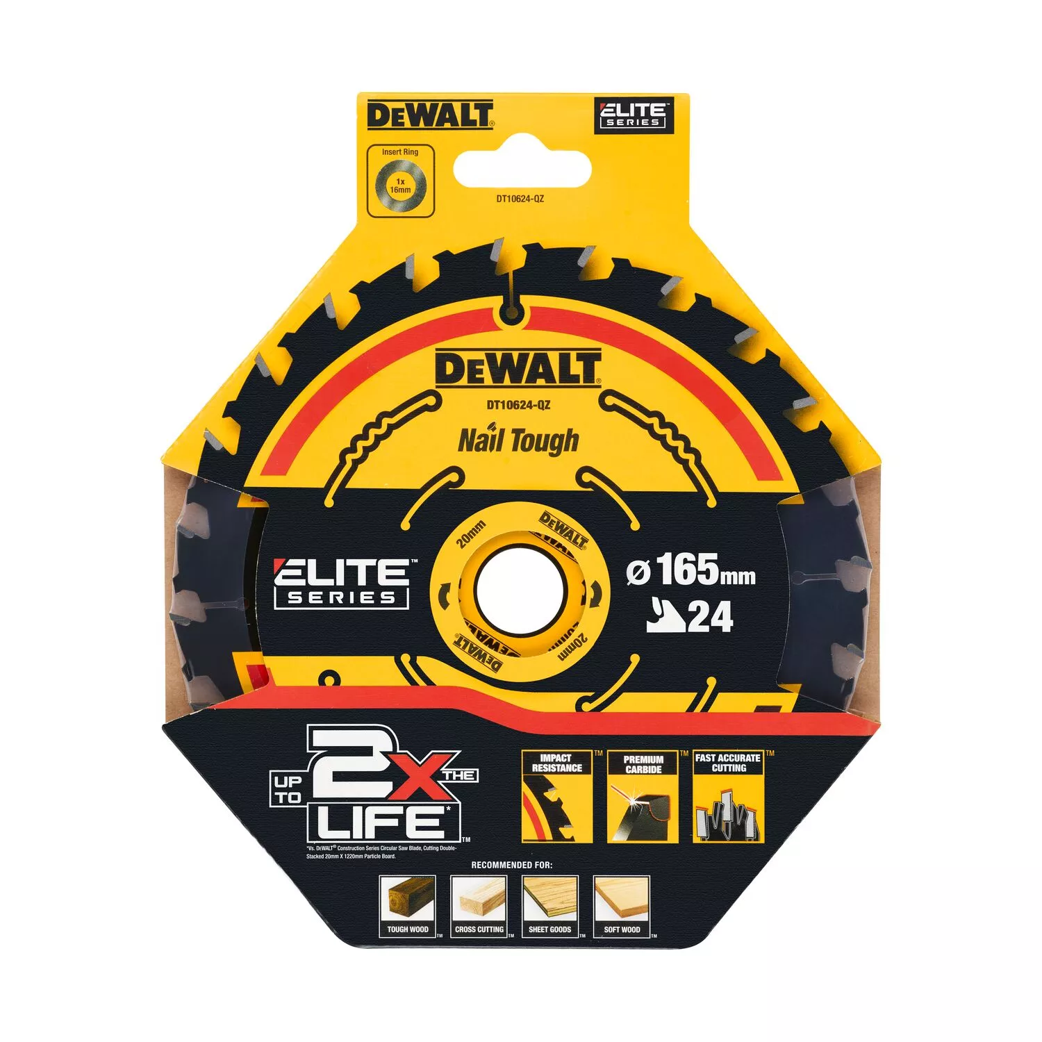 DeWALT DT10624 Extreme Cirkelzaagblad - 165 x 20 x 24T - Hout (Met Nagels)