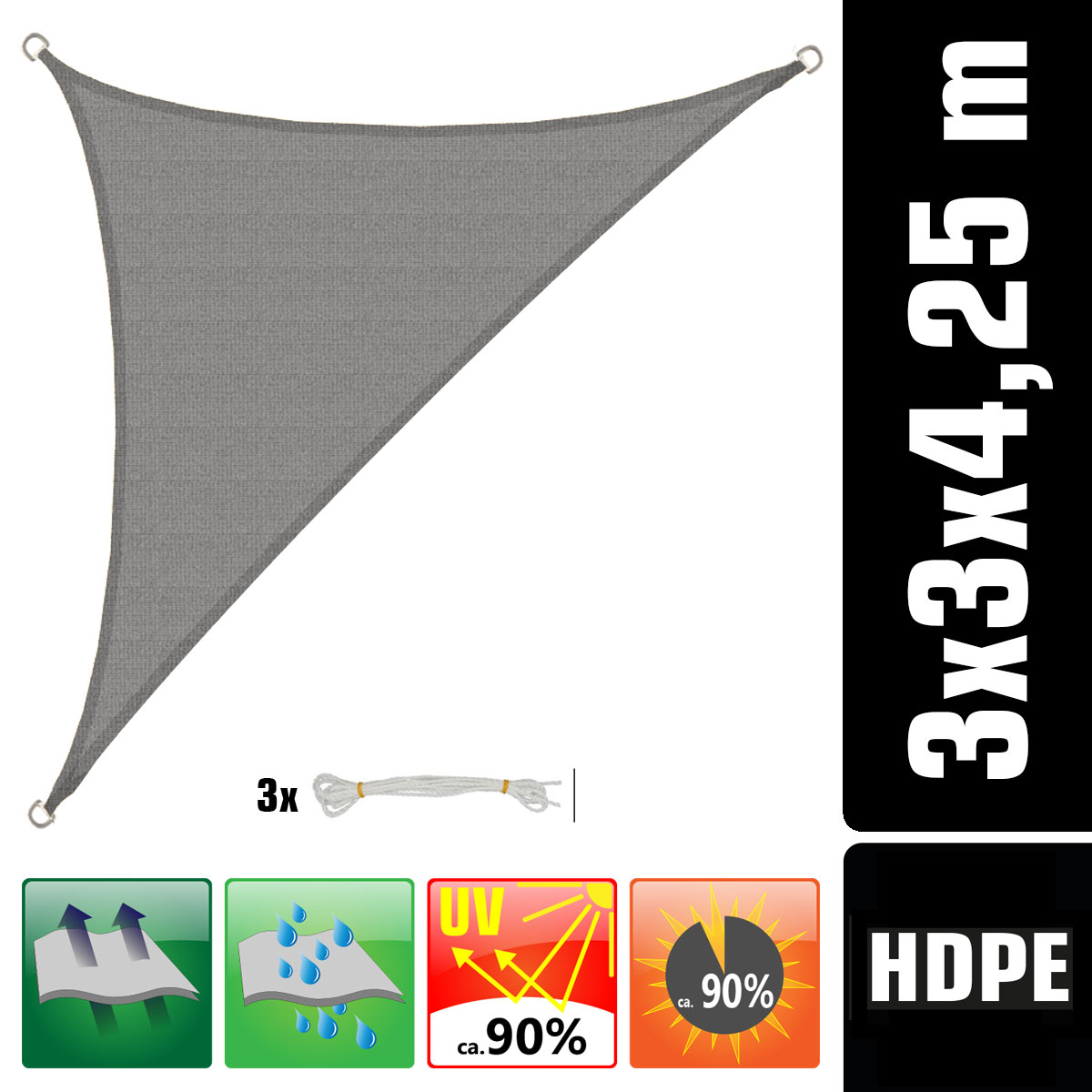 AMANKA 4,2 x 3 HDPE schaduwdoek - Grey