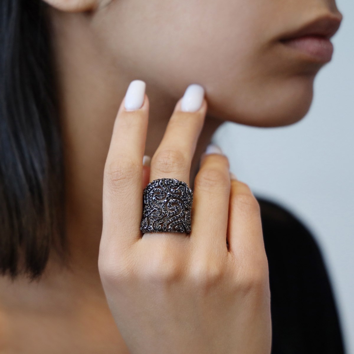 Bague Argent Noire Fantasque