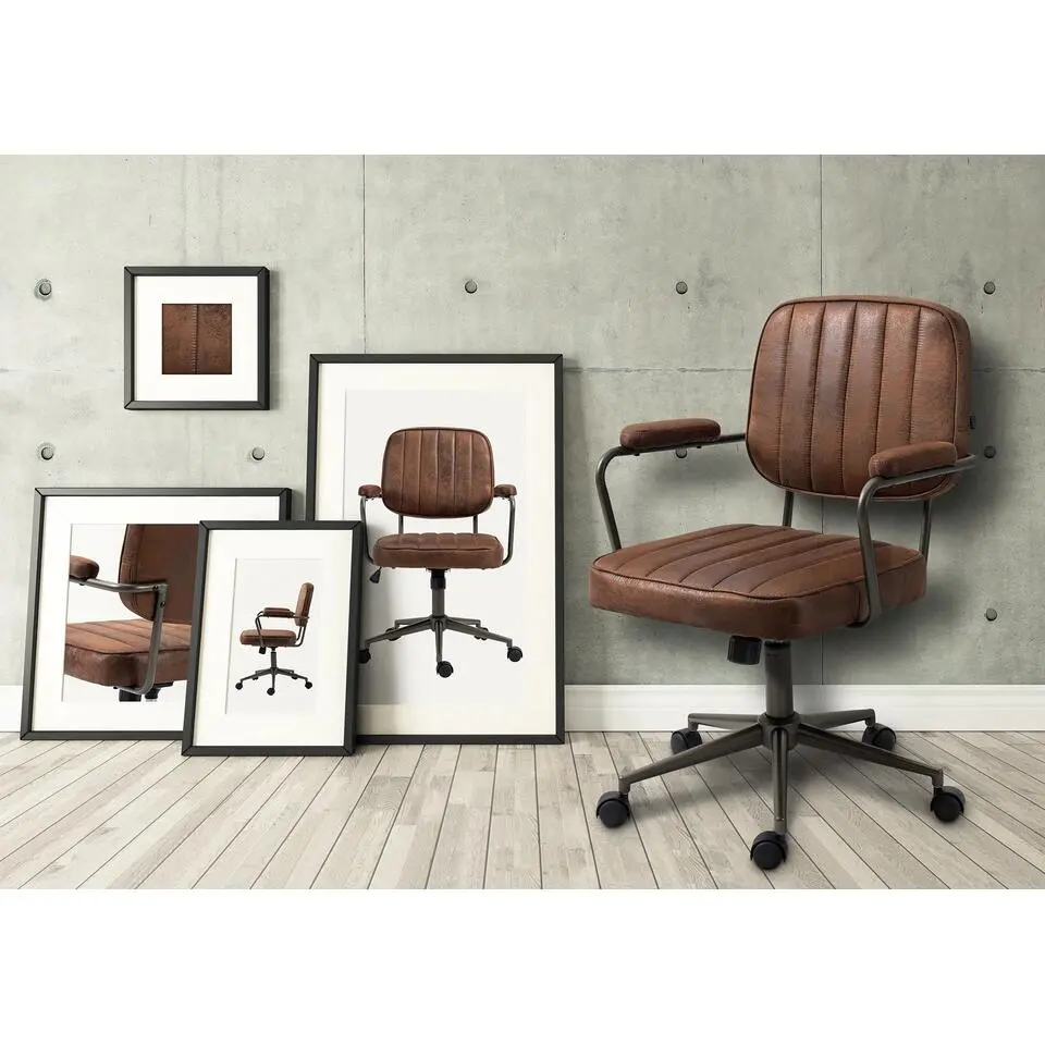 CLP Bureaustoel Natrona zwart Frame - Kunstleer - cognac