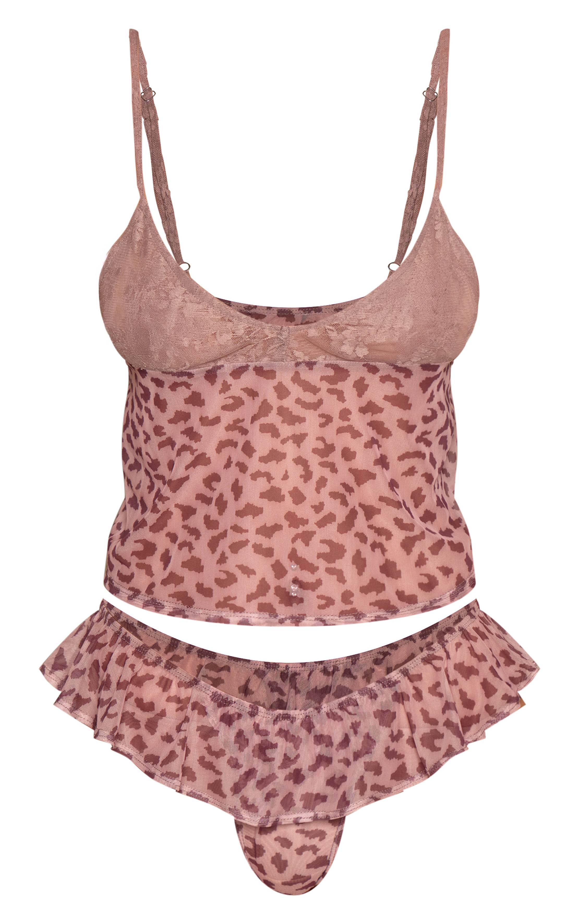 Ensemble Pyjama Fluide Caraco Imprimé Léopard Dentelle & Short À Volants