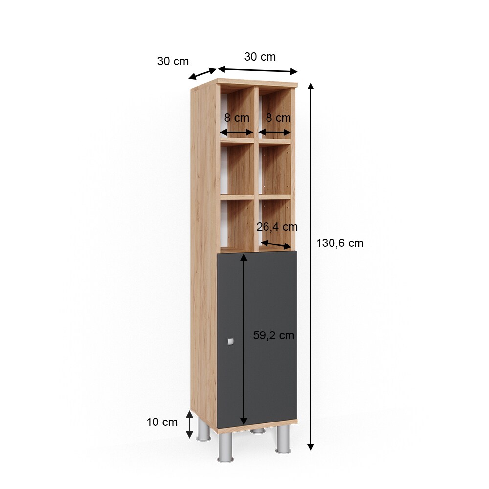 Vicco Badschrank Fynn Midischrank 8 Fächer Hochschrank Badezimmerschrank Bad