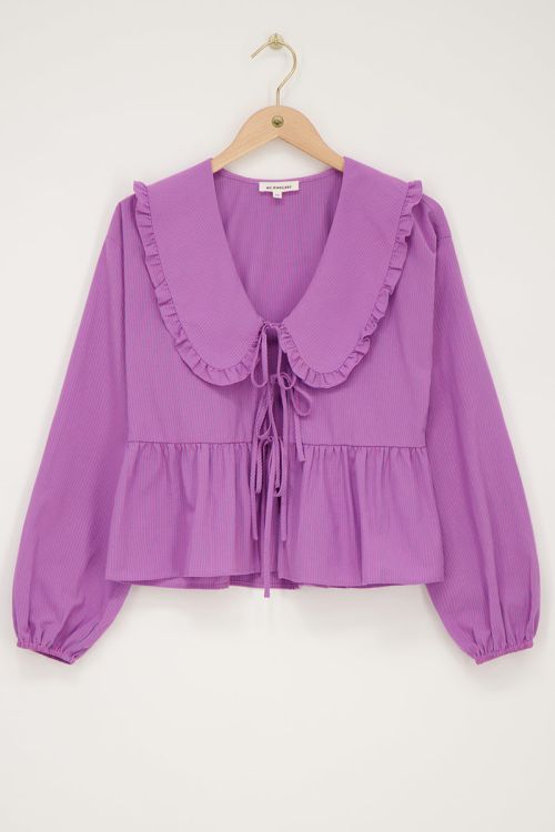 Gestreepte paarse blouse met strikjes