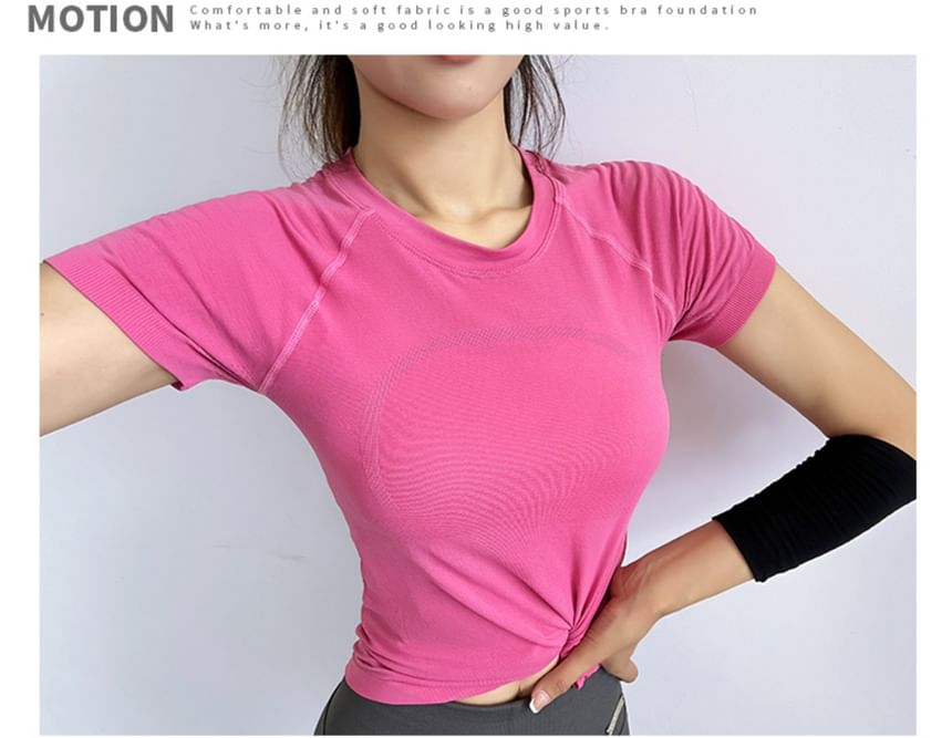 Engiko - Sport-T-shirt met korte mouwen, ronde hals en effen, slim fit