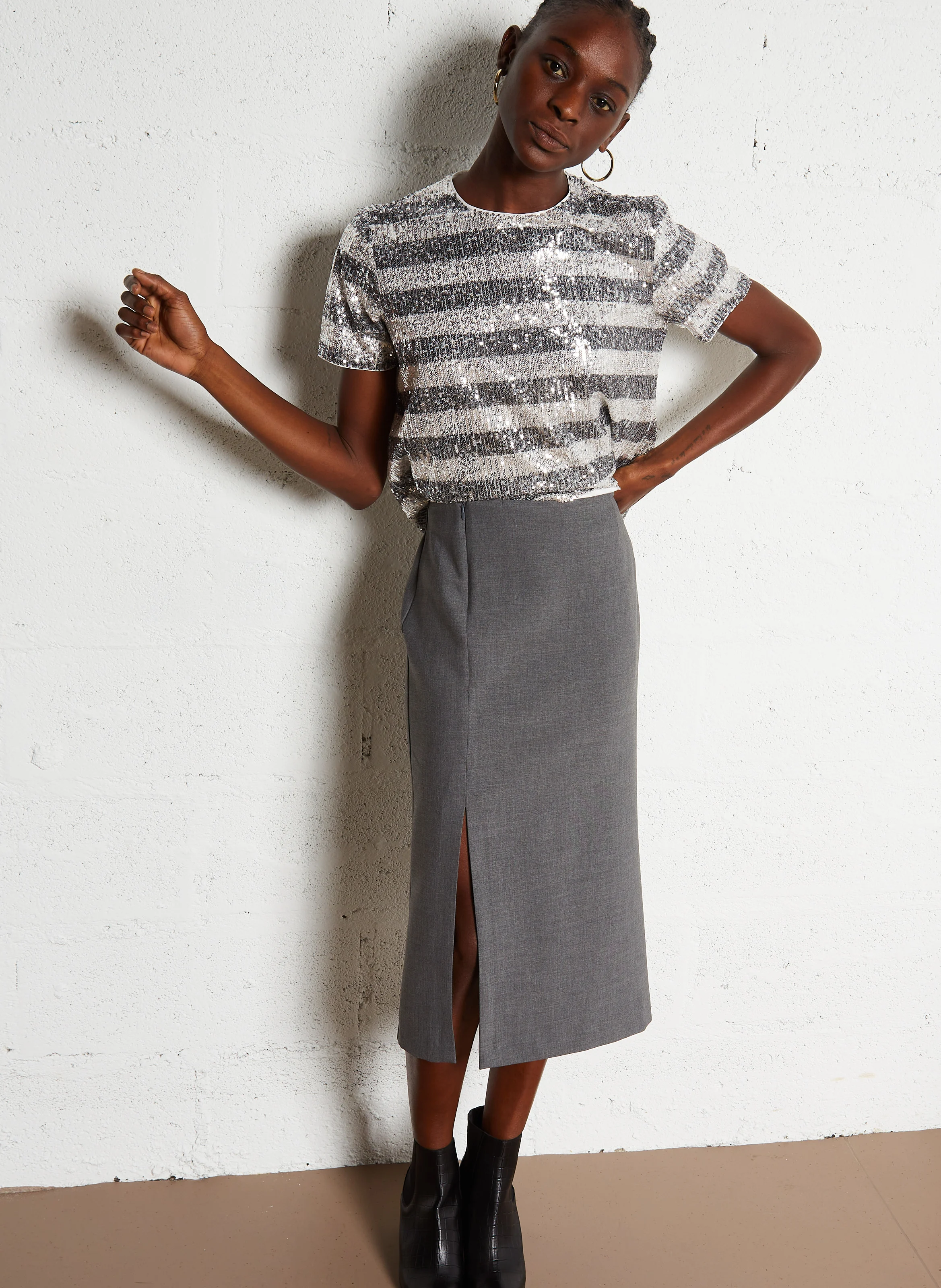 Jupe midi| Gris