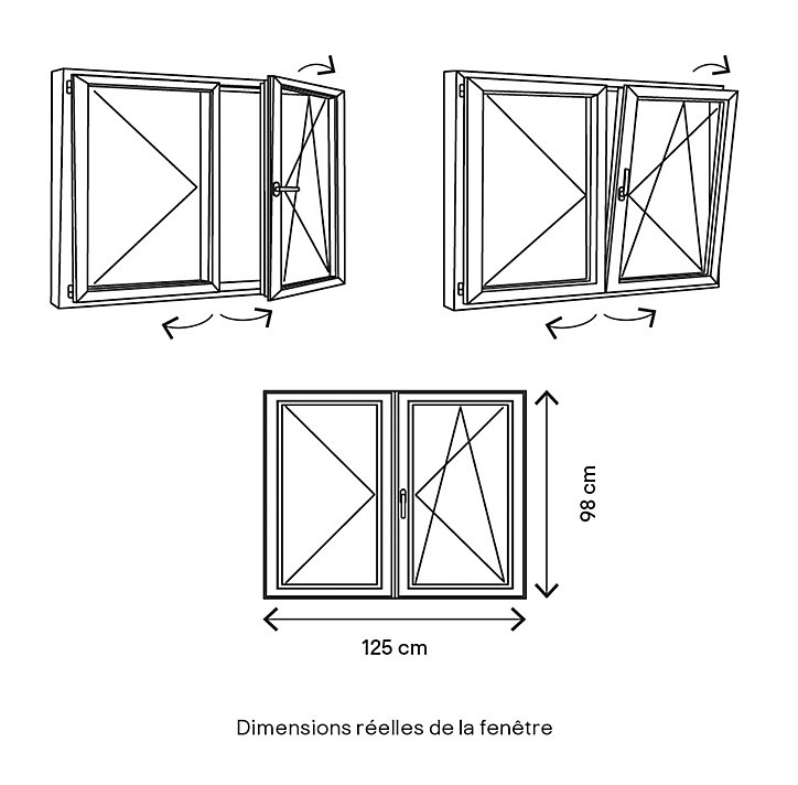 Fenêtre PVC 2 vantaux oscillo-battant GoodHome blanc - l.120 x h.95 cm