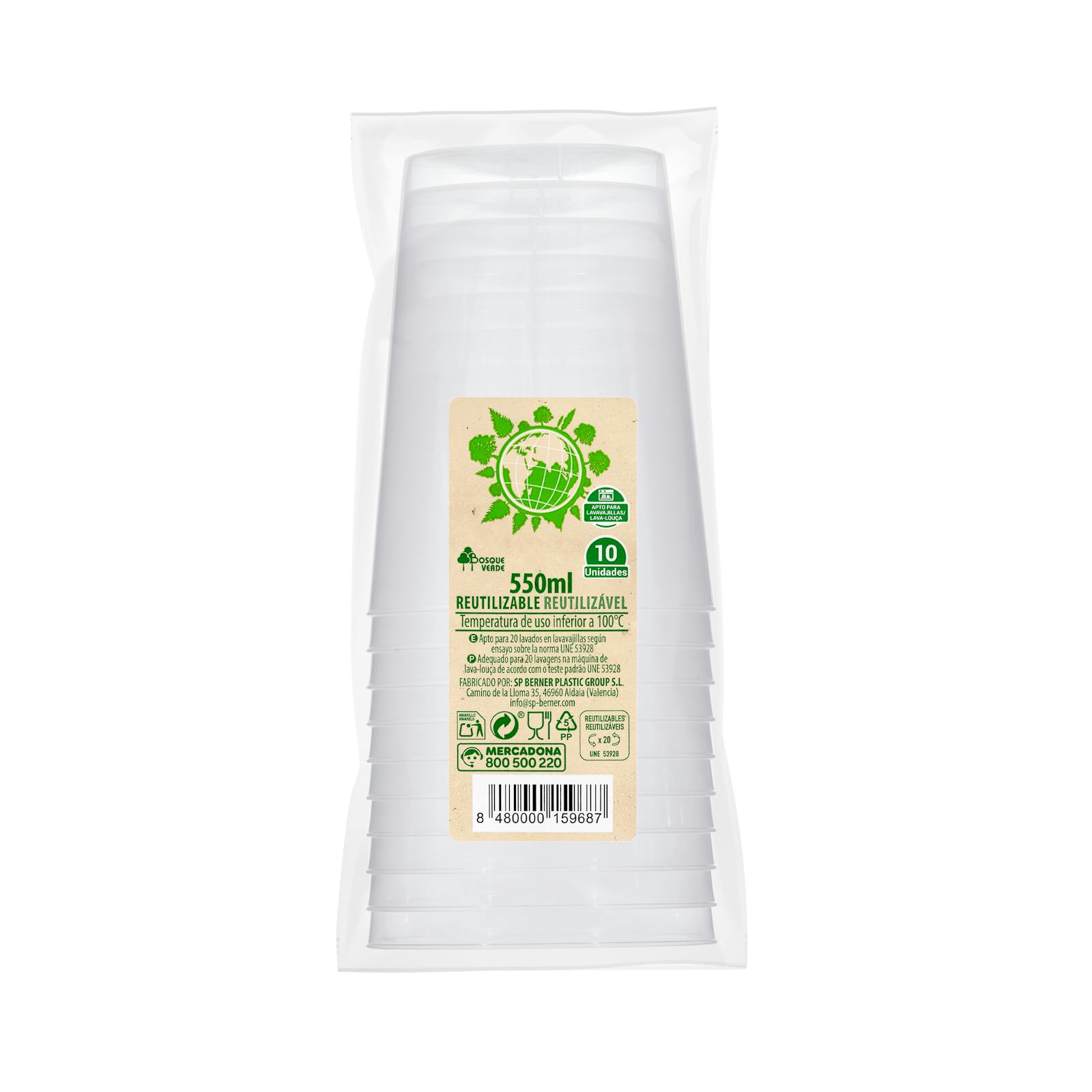 Grands gobelets en plastique réutilisables Green Forest