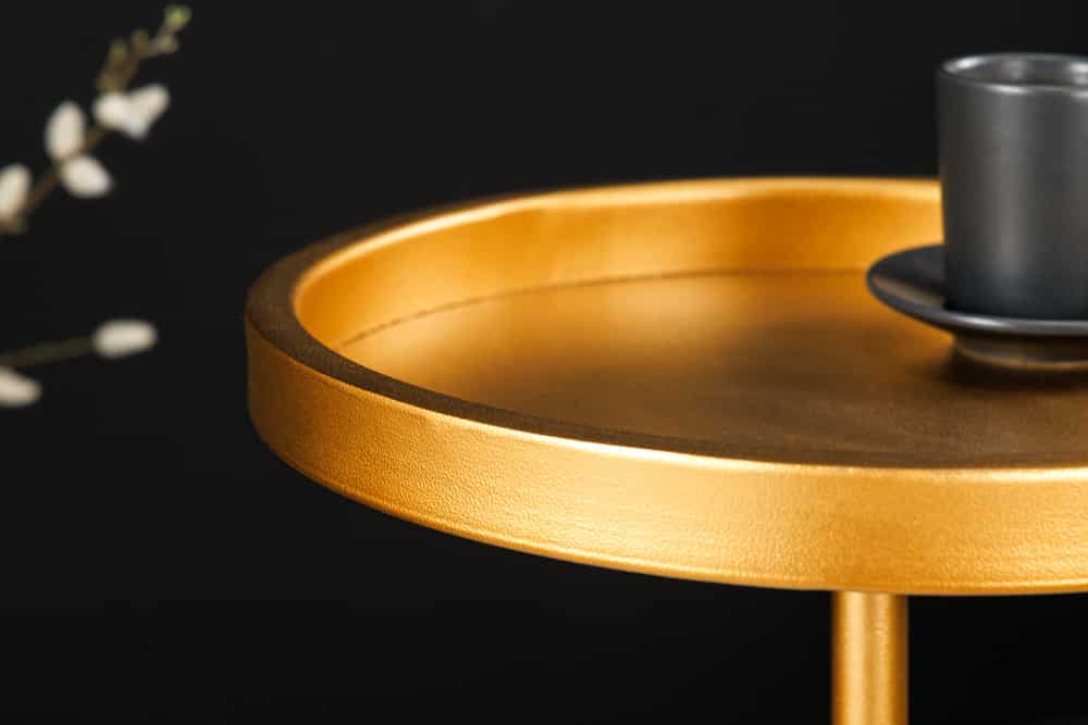 Runder Beistelltisch TRAYFUL 60cm gold Eisen schwarzer Marmorfuß handmade