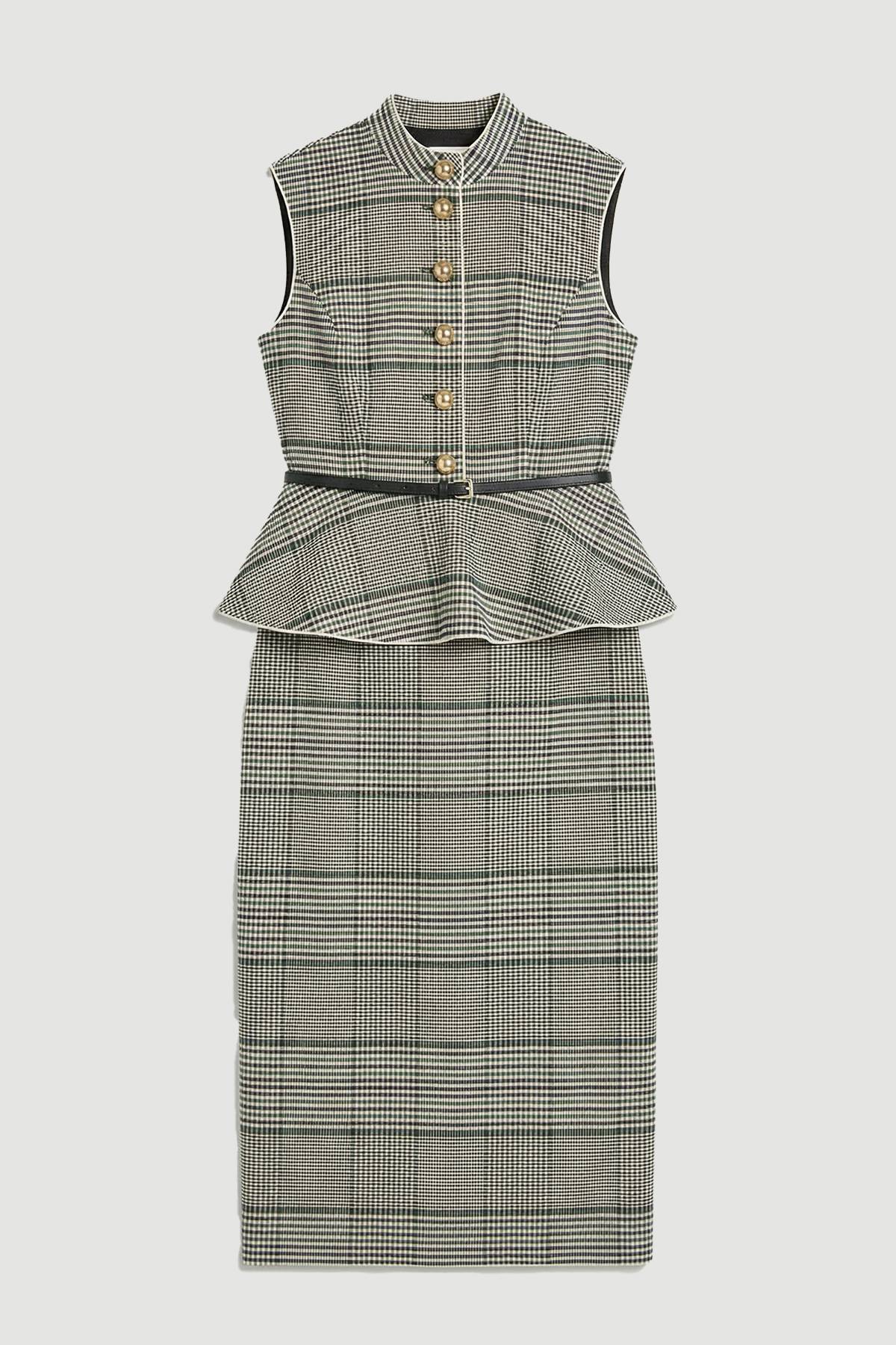 KarenMillen Robe Midi Cintrée À Carreaux Avec Basque Et Ceinture