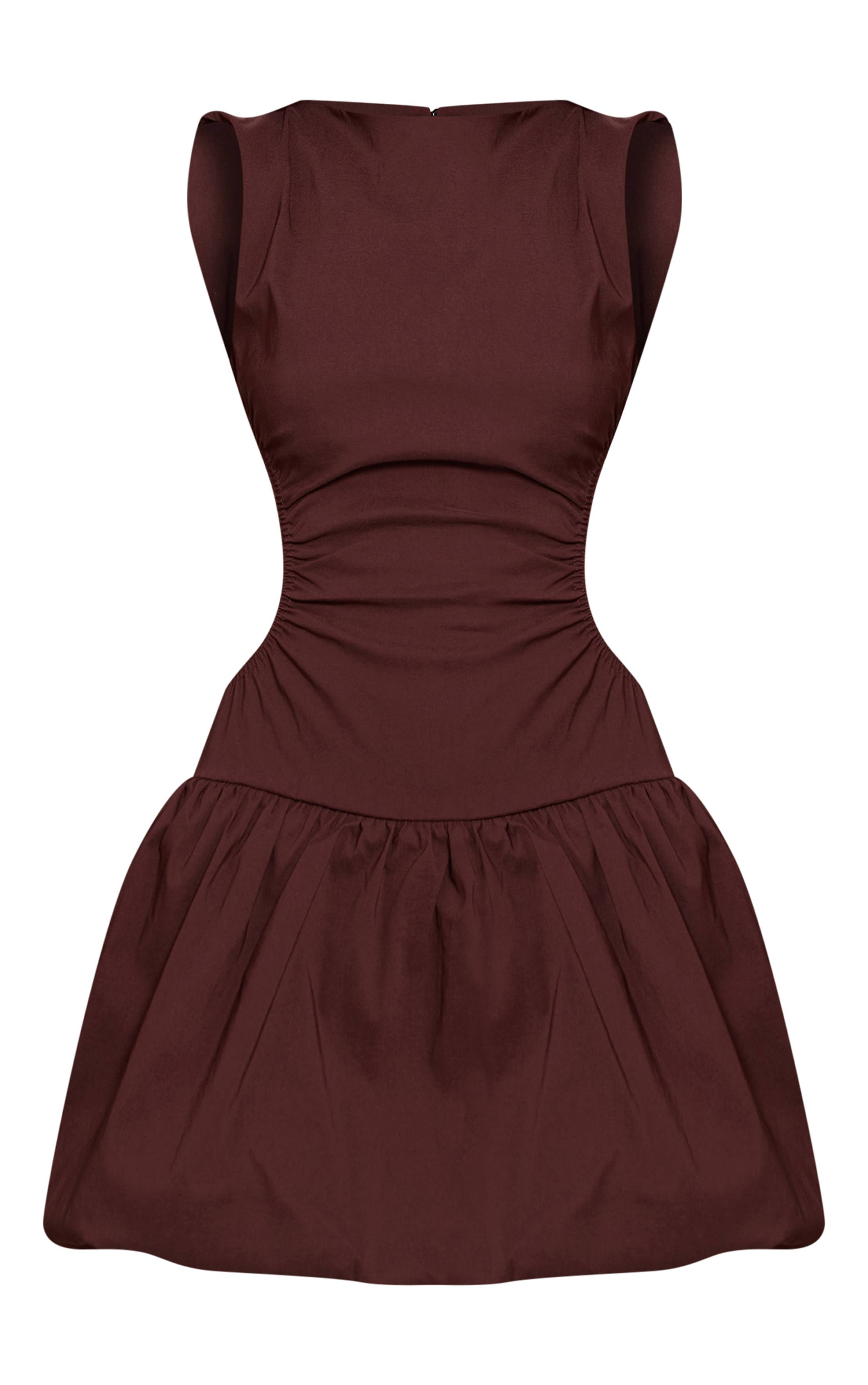 Chocolat Robe Droite Dos Nu À Découpes En Tissu Stretch Tissé