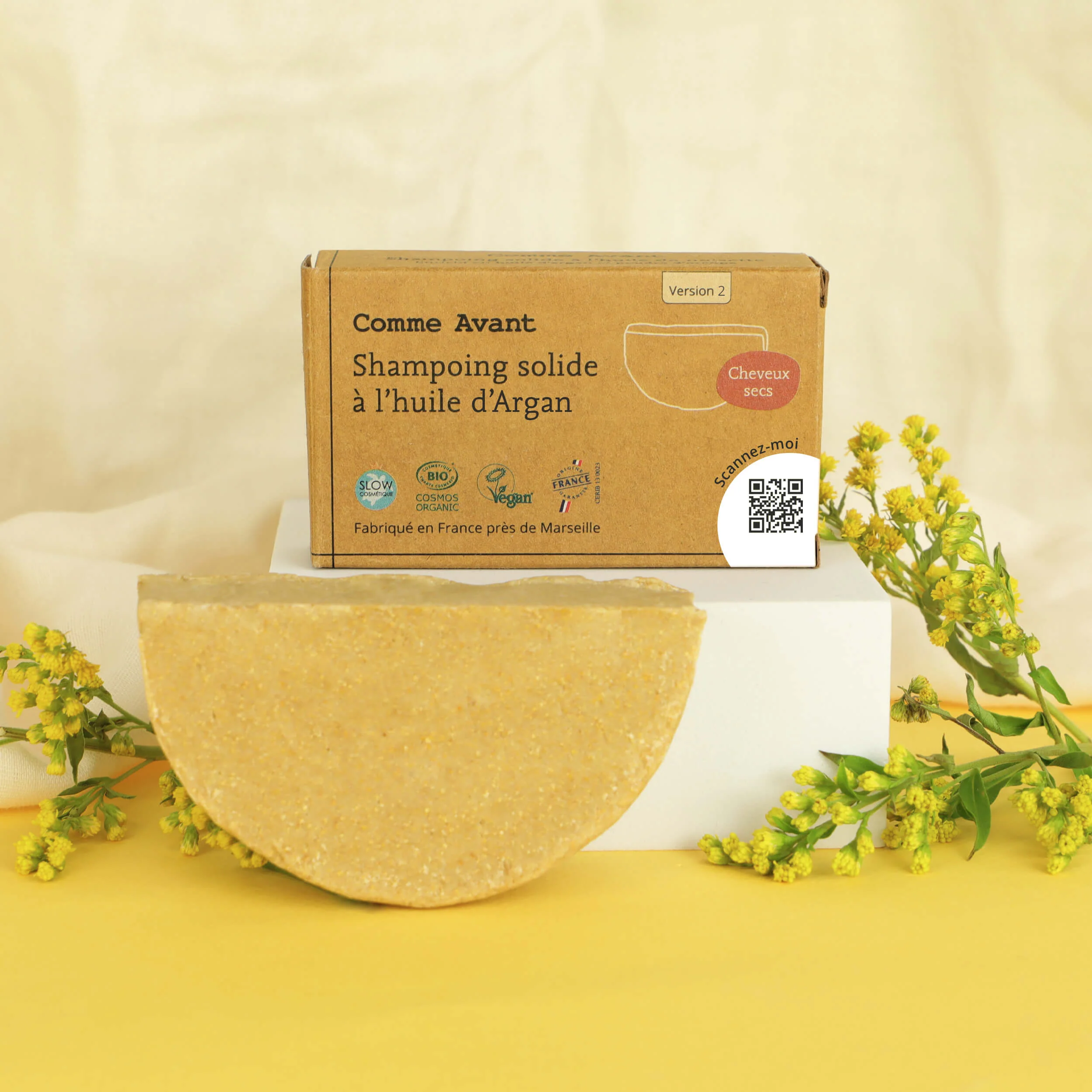 Shampoing solide cheveux secs ou abimés à l'huile d'argan - Version 2 - 1 shampoing - 70g