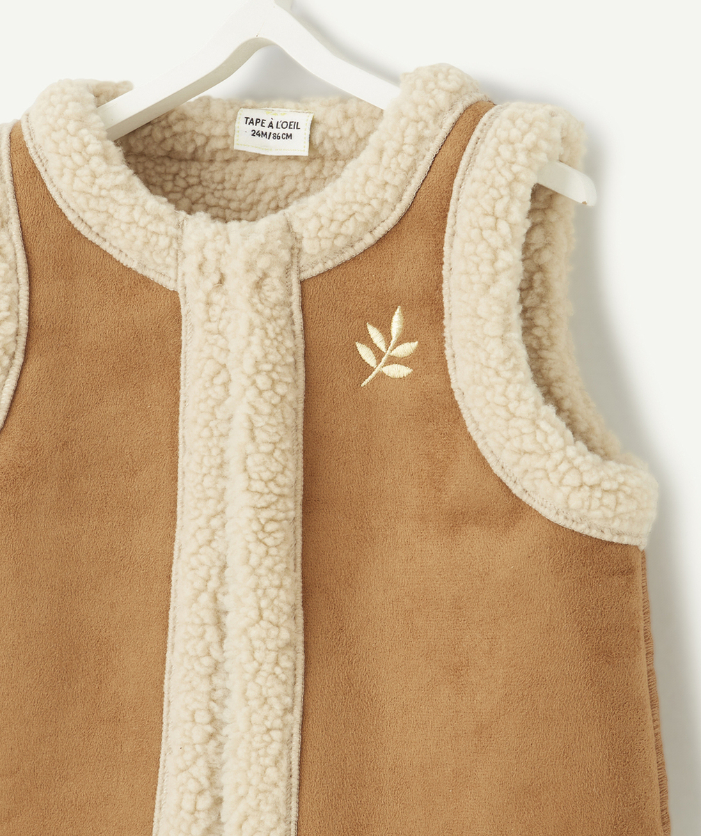 GILET SANS MANCHES BÉBÉ FILLE EN MOUTON BEIGE ET MARRON