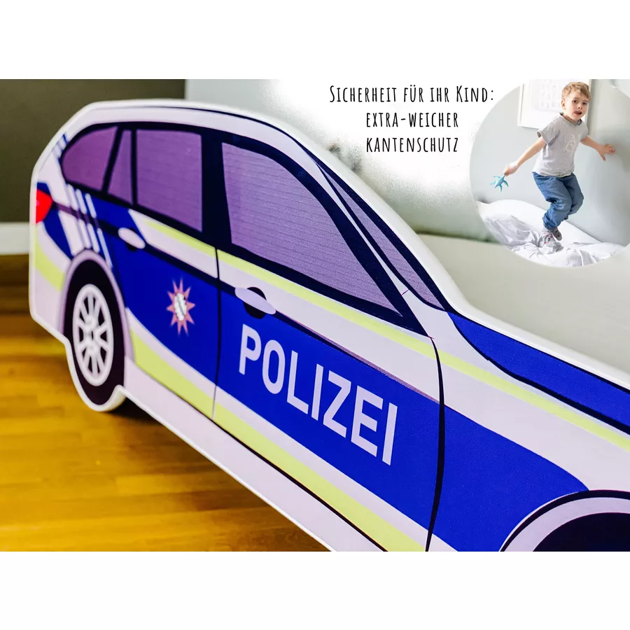 Kids Collective Autobett Kinderbett Jugendbett 80x160 mit Rausfallschutz | Spielbett blau mit Matratze