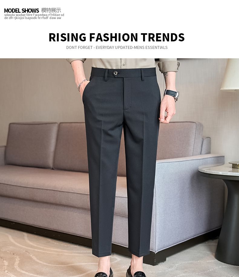 Deepwood - Mid Rise Plain Cropped Tapered Dress Pants
