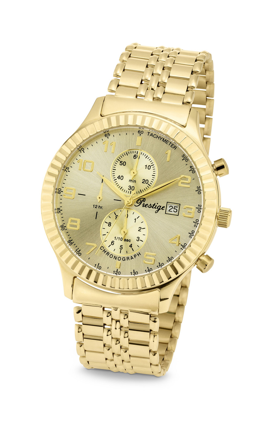 Prestige-Quartz-Chronograph mit Gehäuse und Band aus Gold 585/- fein