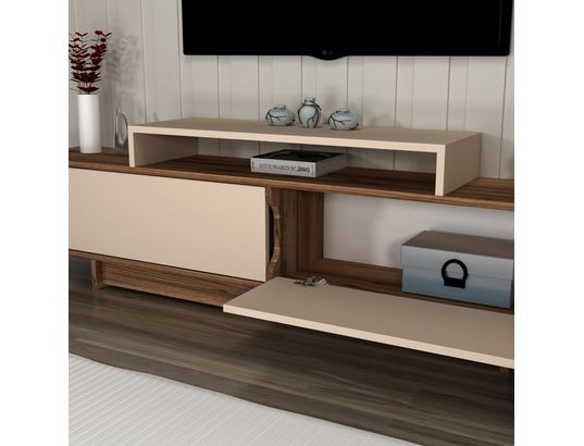 CONCEPT1 - Meuble TV Grasyas noyer clair beige 180 x 29,6 x h50,2 cm