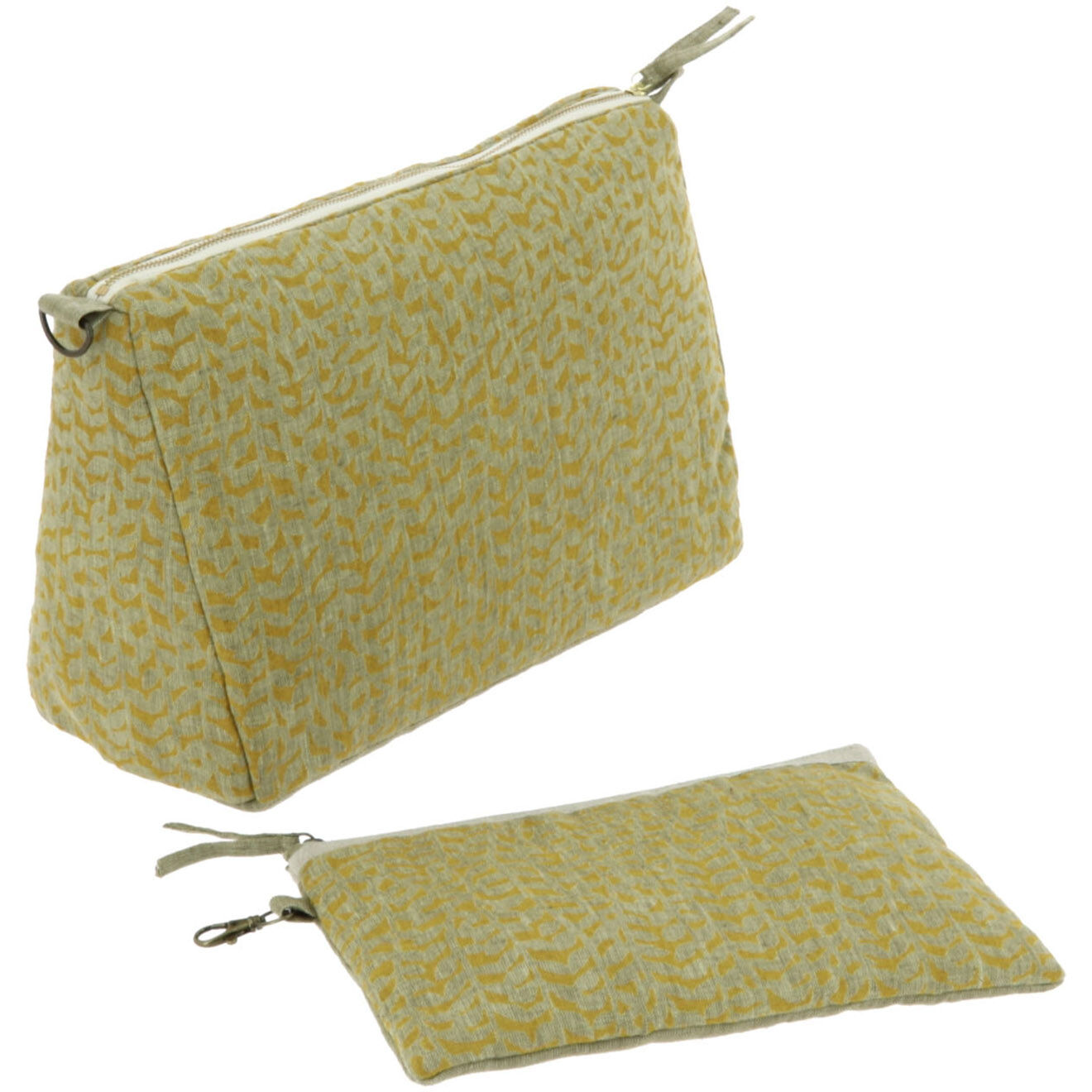 En Fil d'Indienne Trousse plate + trousse de toilette Lierre tabac